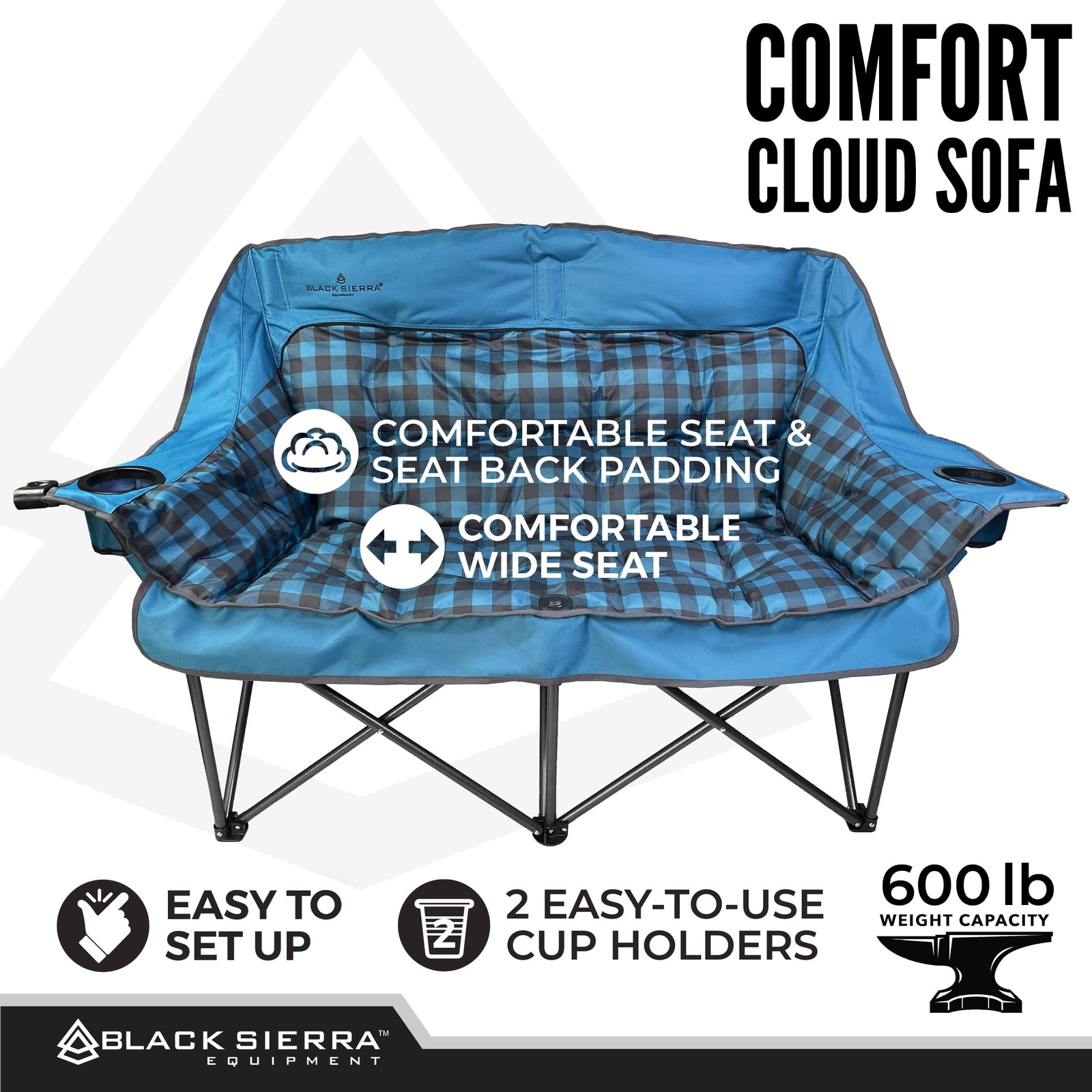 Black Sierra Double Camping 62.5 inches x 27.5 x 37.75 inches, Blue