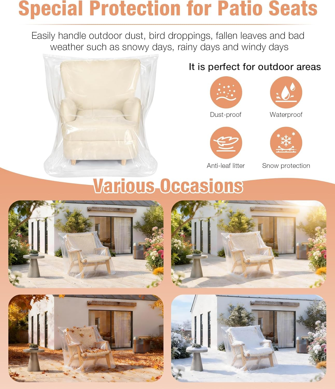Extra Thick 4mil Plastic Chair Cover, Large Dust-Proof Furniture Cover for Recli