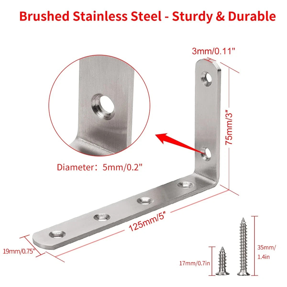 4 Pack Heavy Duty L Brackets 5×3 Stainless Steel Shelf Support Corner Brace