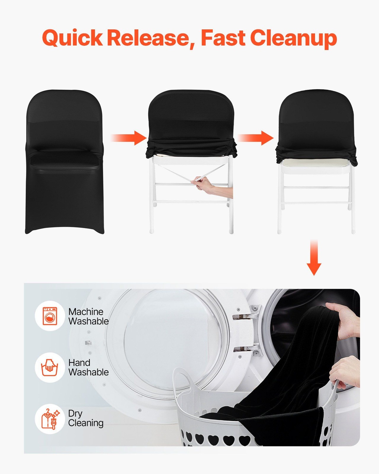 150pcs Black Durable Stretch Chair Covers 17.72×18.11×30.31in Polyester-Spandex