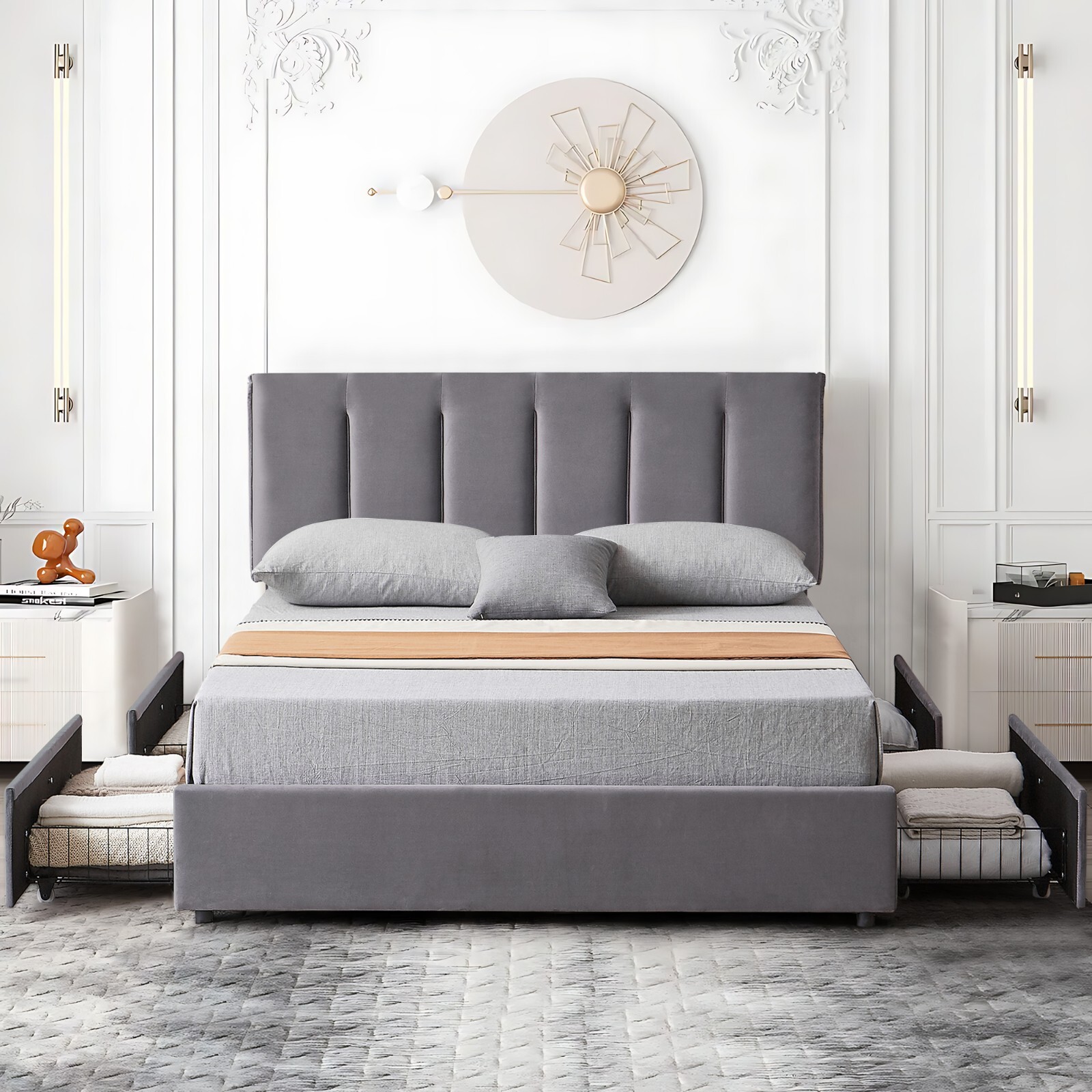 VECELO Twin Full Queen Bed Frame Platform with Upholstered Headboard Wooden Slat