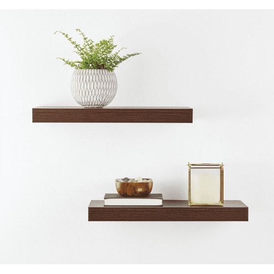 Mainstays Walnut 16.5″ Wood Floating Shelves, Set of 2