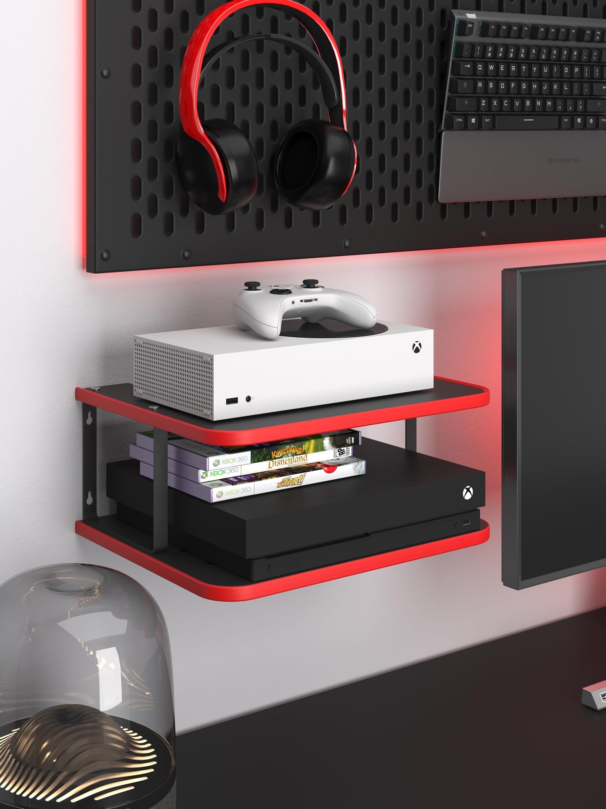 AREAJD Floating Under TV 12.5 inches x 5.11 x 9.25 inches, Red / Black