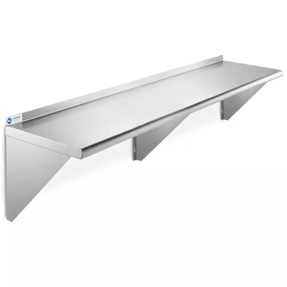 18 In. X 72 In. X 18.5 In. Stainless Steel Wall-Mount Garage Wall Shelf with Bra