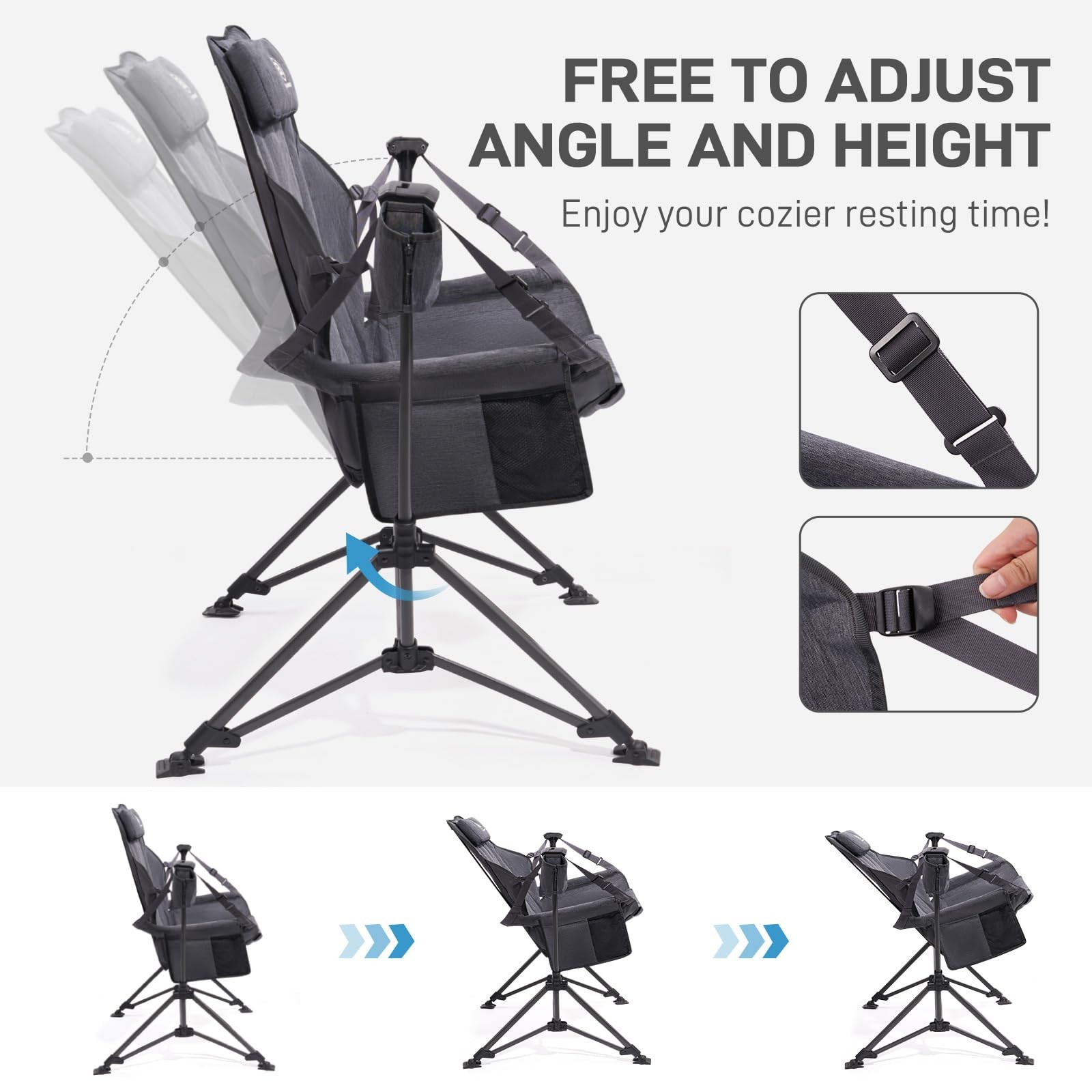 EVER ADVANCED Padded Hammock Camping Chair, Oversized Heavy 31.5 inches, Grey