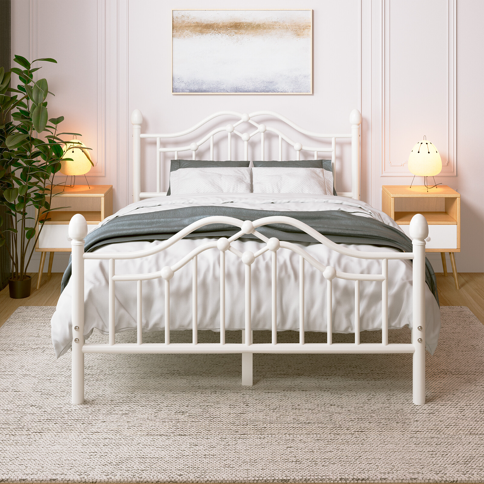 Metal Twin/Full/Queen Size Bed Frame with Headboard and Footboard,Black/White