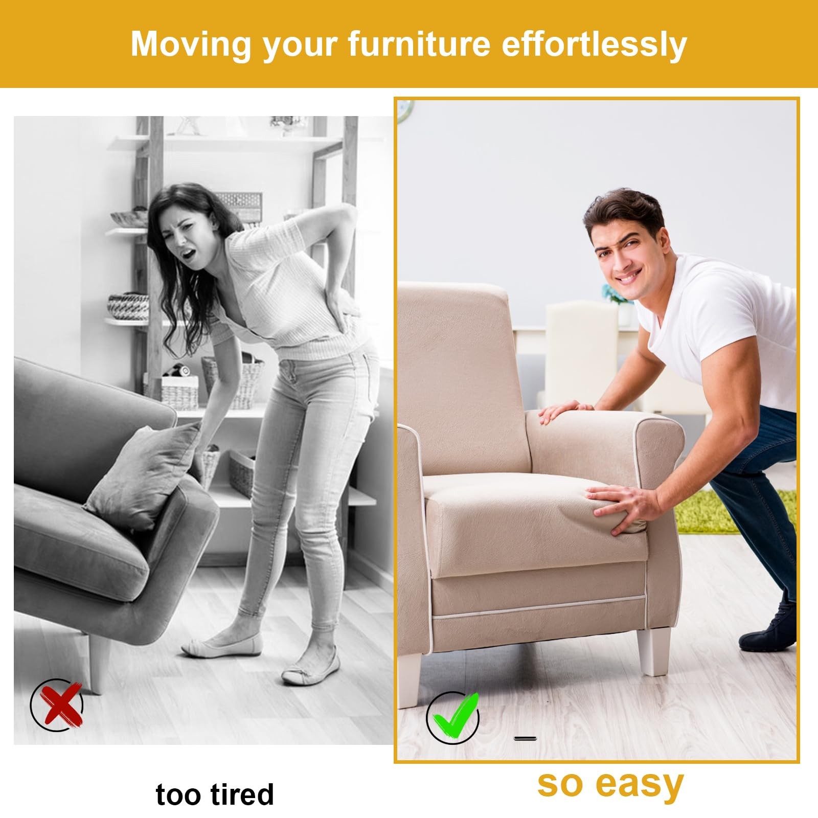 12Pcs Furniture Sliders,1.5 Inches Square Self-Adhesive Furniture Sliders Pads,