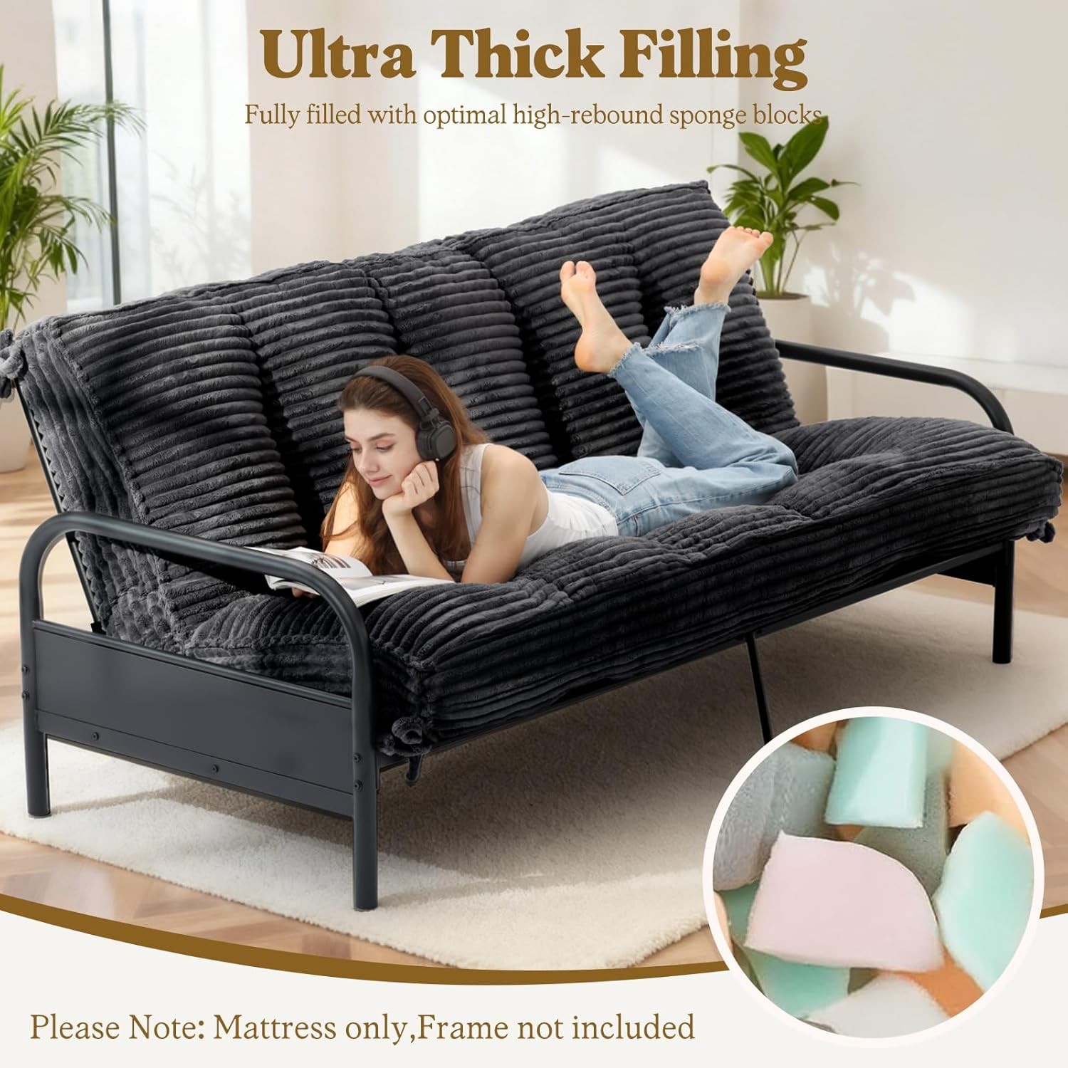 10″ Futon Mattr Queen Size, Ultra Thi Futons Sofa Couch Bed Sleeper