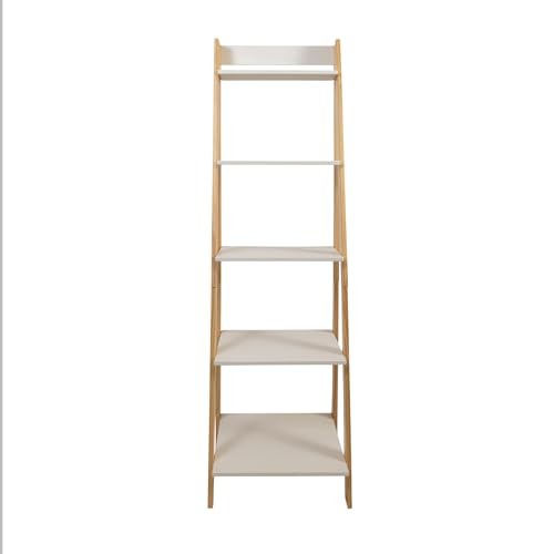 95083 ADEPTUS SOLID PINE WOOD 5 SHELF LADDER BOOKSHELF – WHITE NATURAL