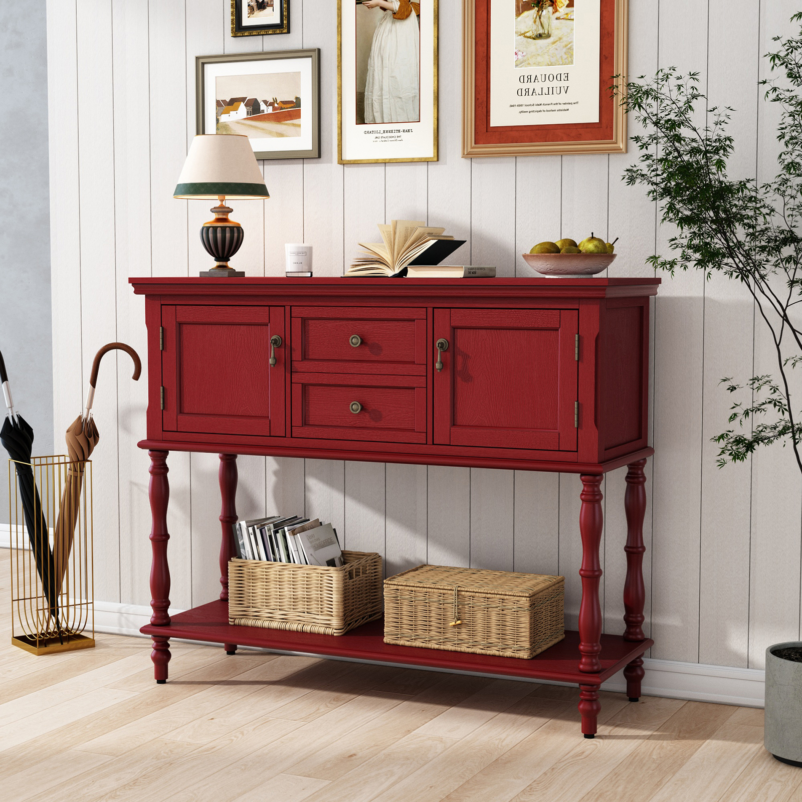 Sideboard Storage Dining Buffet Cabinet Console Table with Shelf&Drawers Red