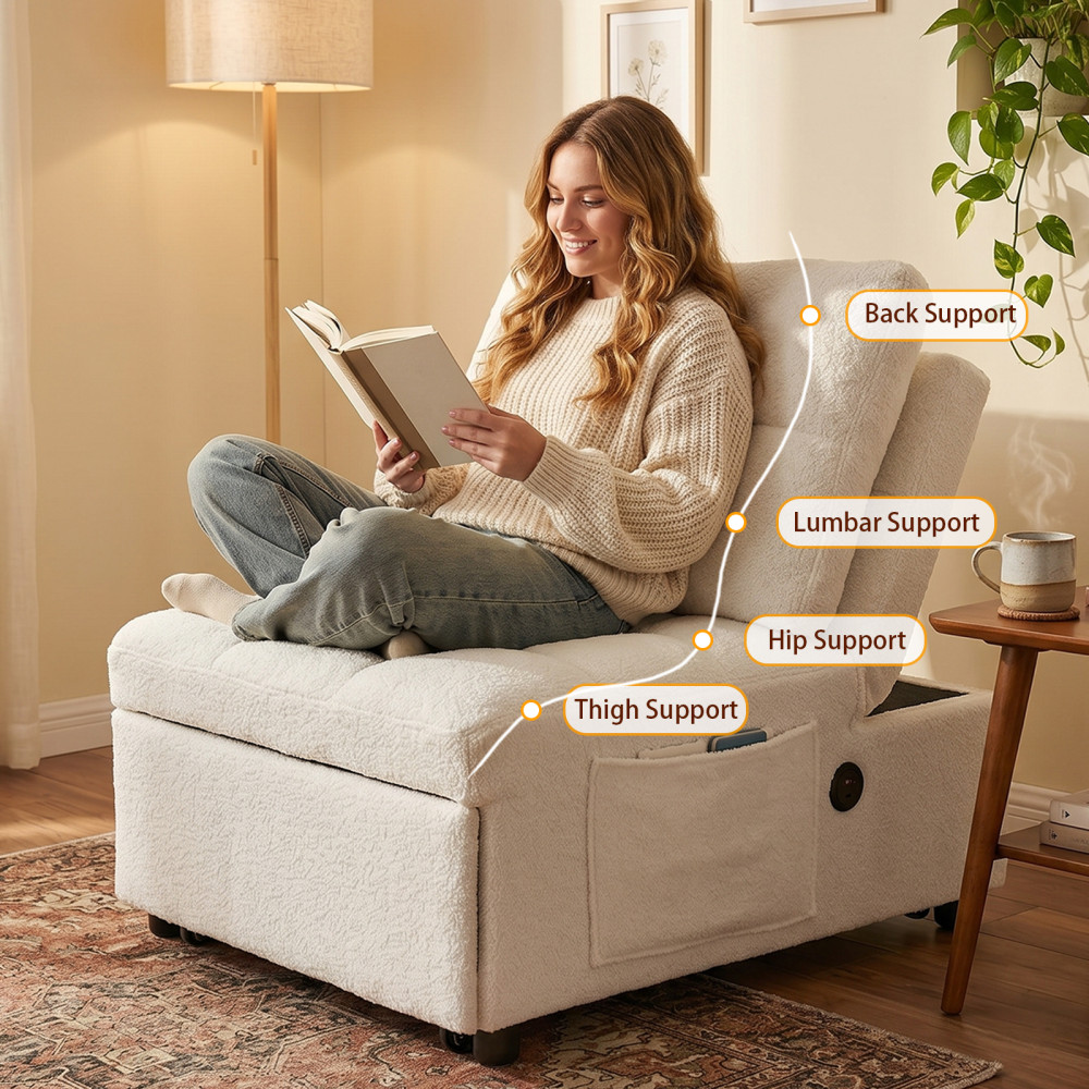 Single Sofa Bed Without Armrests, Soft Teddy Fabric Texture, Skin-friendly