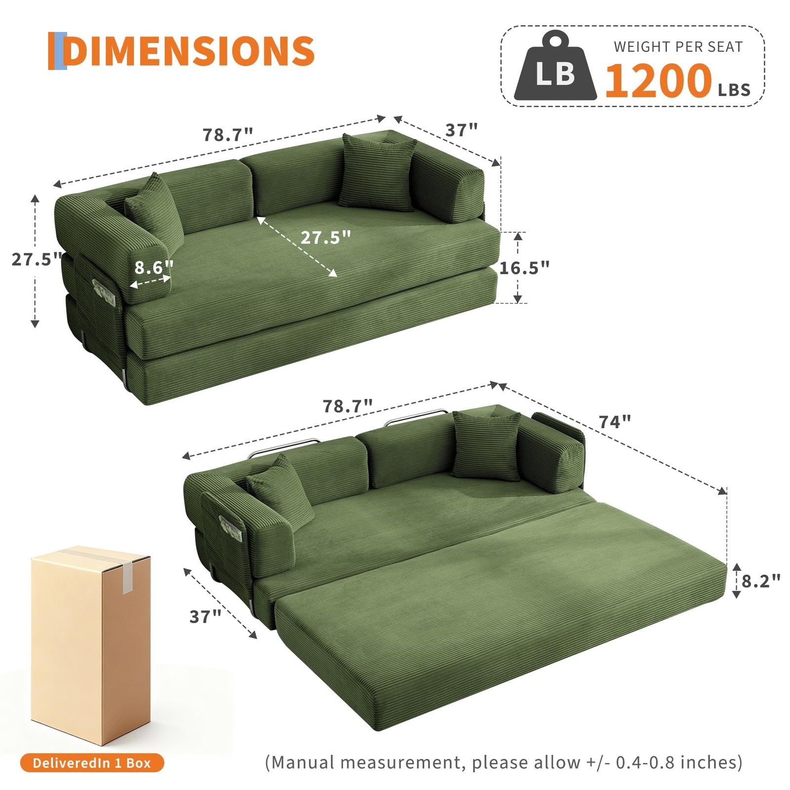 Convertible Sleeper Sofa Bed ,Modern Loveseat Couch Floor Sofa for Living Room