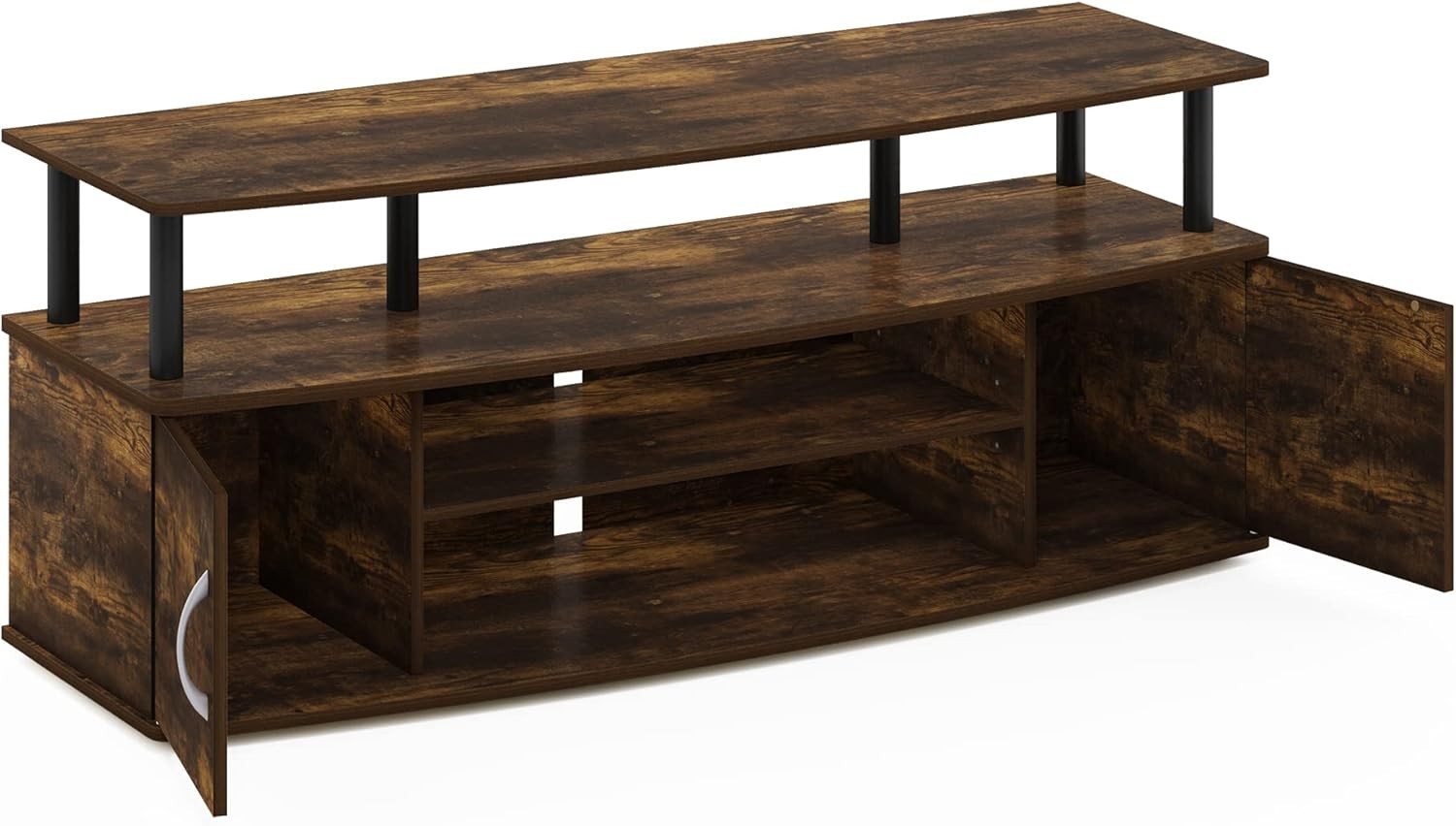 Sturdy Entertainment Center for 55 Inch TV with Side Cabinets Amber Pine Black