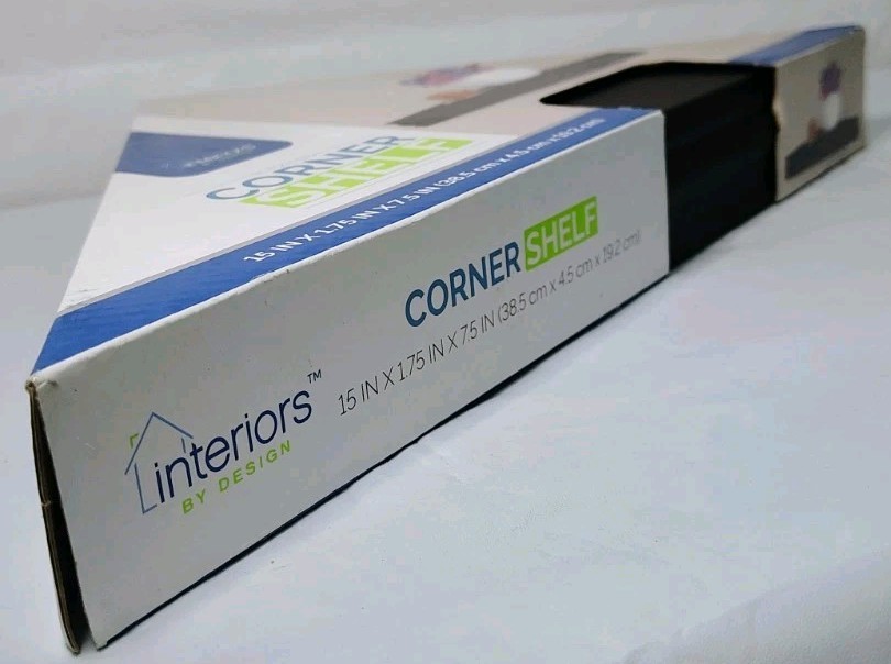 NEW Interiors By Design Black Corner Shelves 15in x 1.75in x 7.5in Plastic
