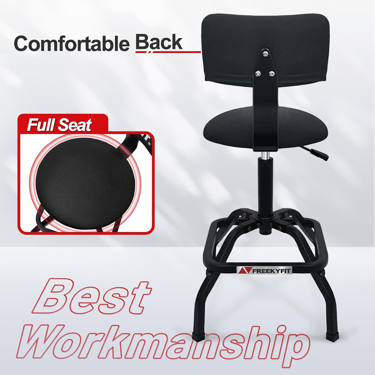 Shop Stool with Backrest, Mechanic Garage Stool for Workshop, Adjustable Shop St