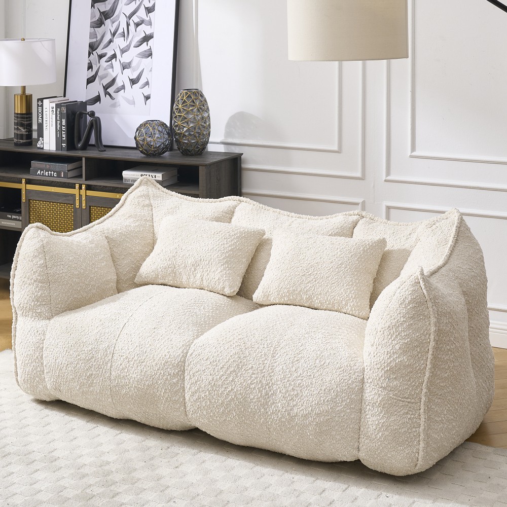 2-Seater Soft Beanbag Sofa, High Resilience Foam, Square Recliner