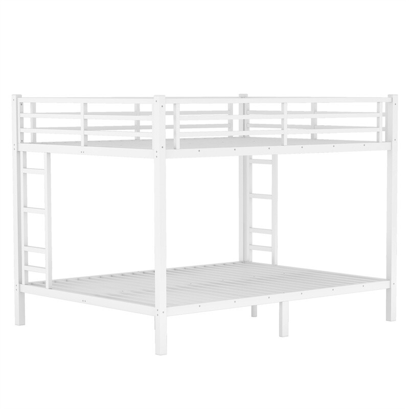 Metal Queen Over Queen Bunk Bed for Teen and Adults Space-Saving – White