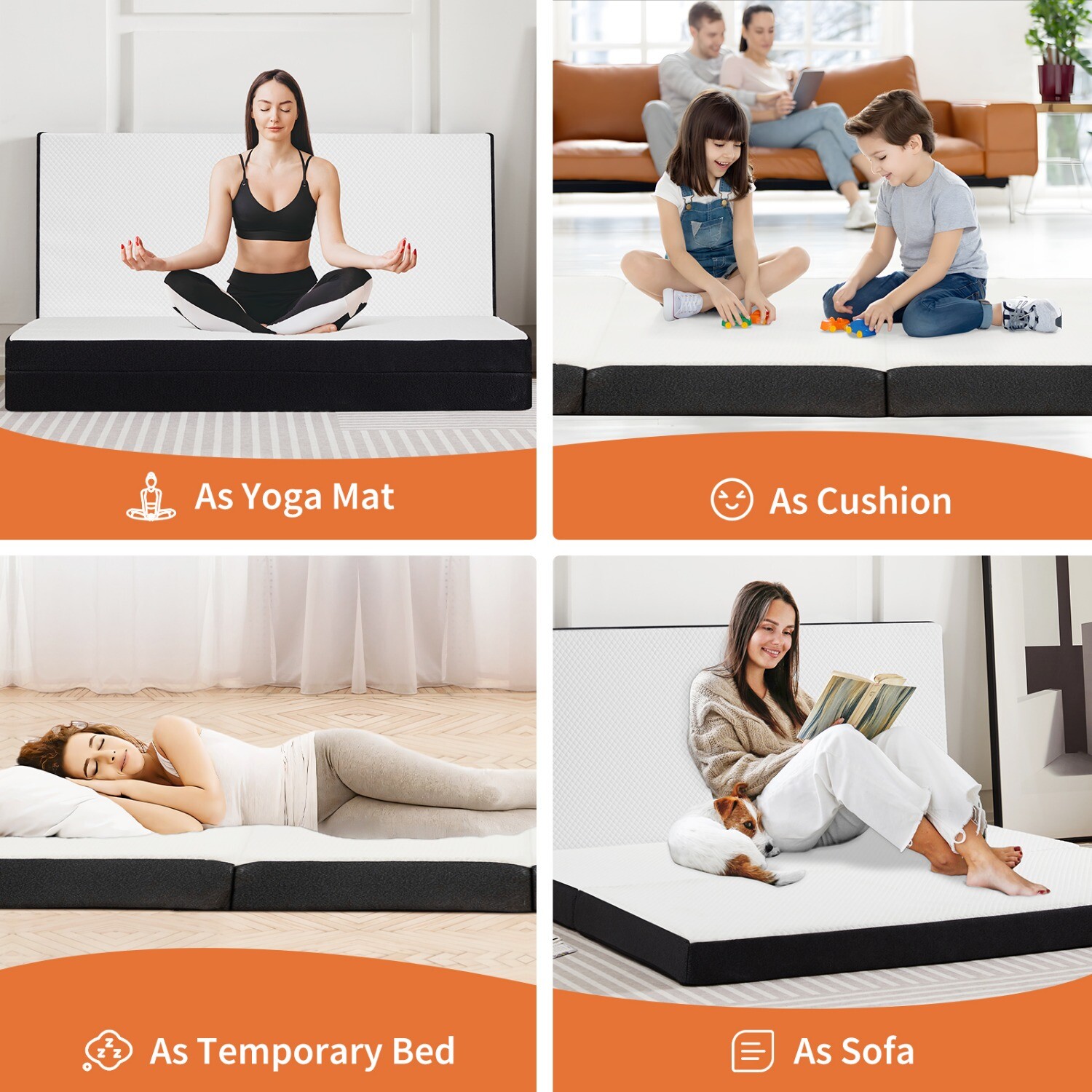 5 Sizes Portable 3-inch Thick Tri-Fold Memory Foam Mattress Topper for Sleeping