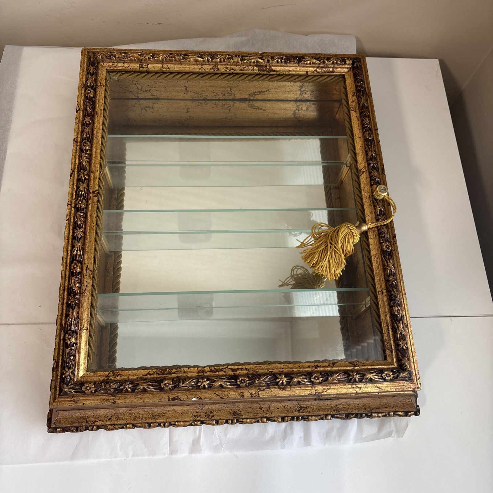Horchow Creazioni Artistiche Italian Curio Wall Cabinet Gold Gilt Glass