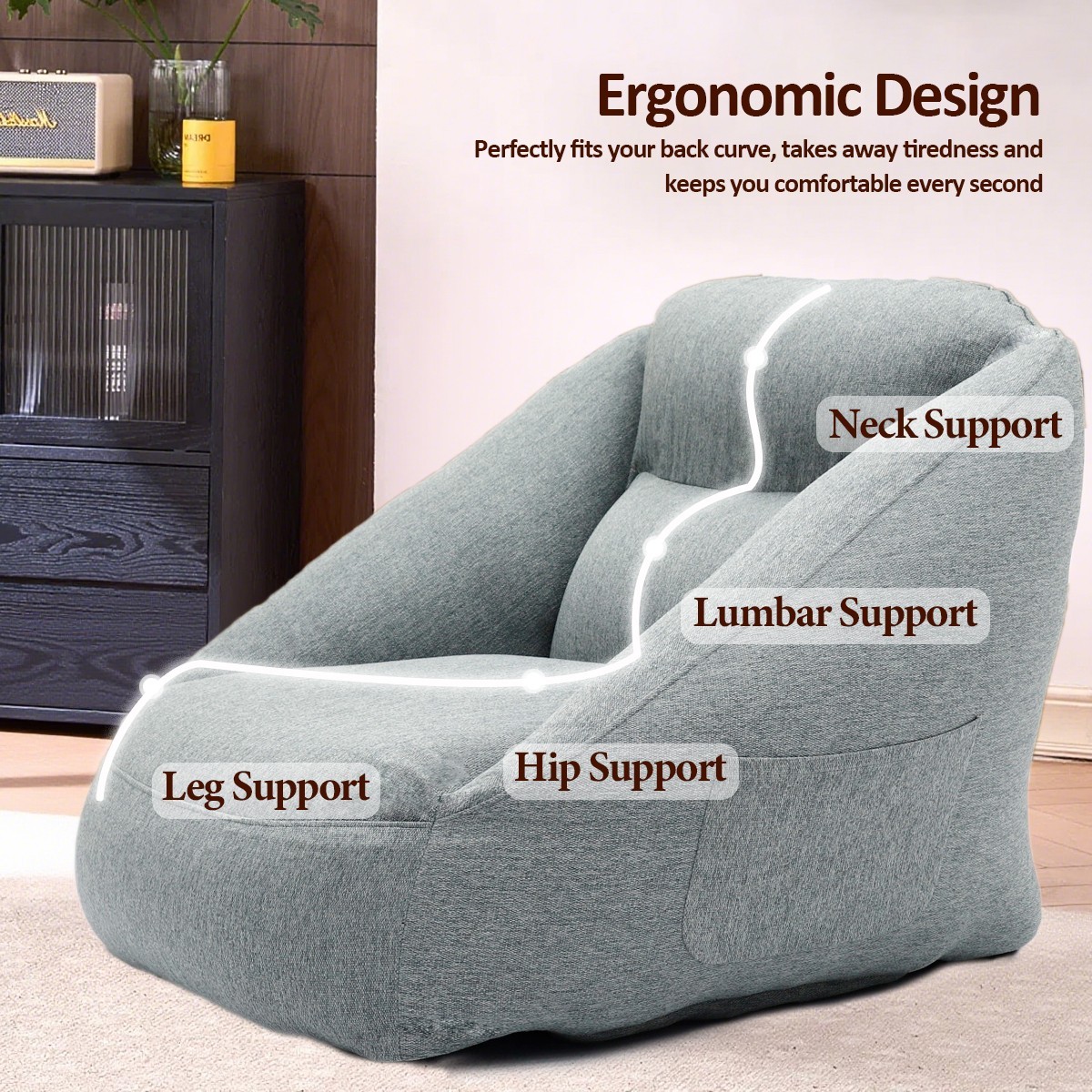 Large size Inflatable Lazy Sofa Bean Bag Chair Ergonomic Support – Home Camping