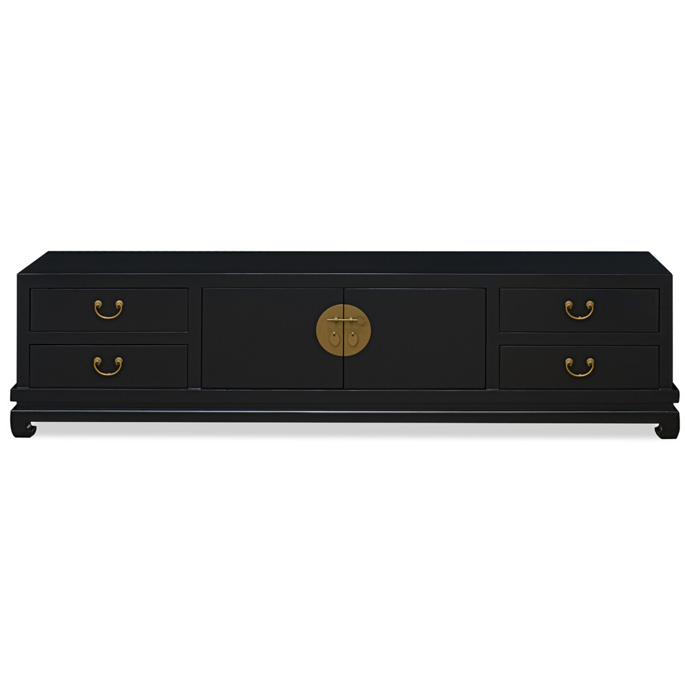 US SELLER – Matte Black Elmwood Village Chinese Kang Media Cabinet