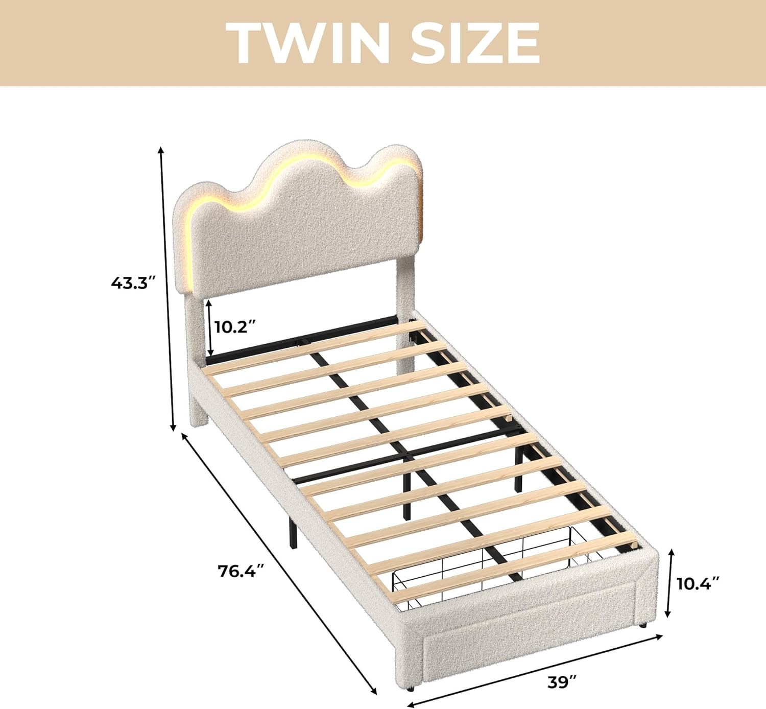 Full/Twin Size Bed Frame with Storage Drawer and LED Headboard for Kids/Girls