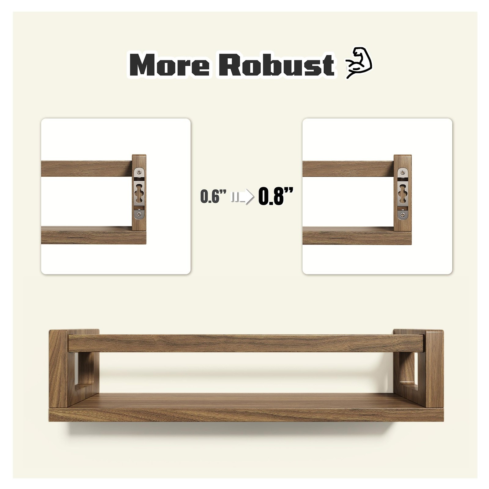 Thick Floating Shelves Solid Wood Bookshelf Wall Rack Dark Walnut Brown Decor