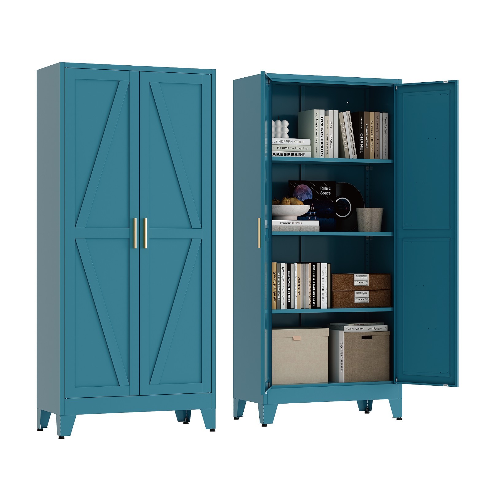 61″ Tall Pantry Cabinet, Blue Metal Pantry Storage Cabinet