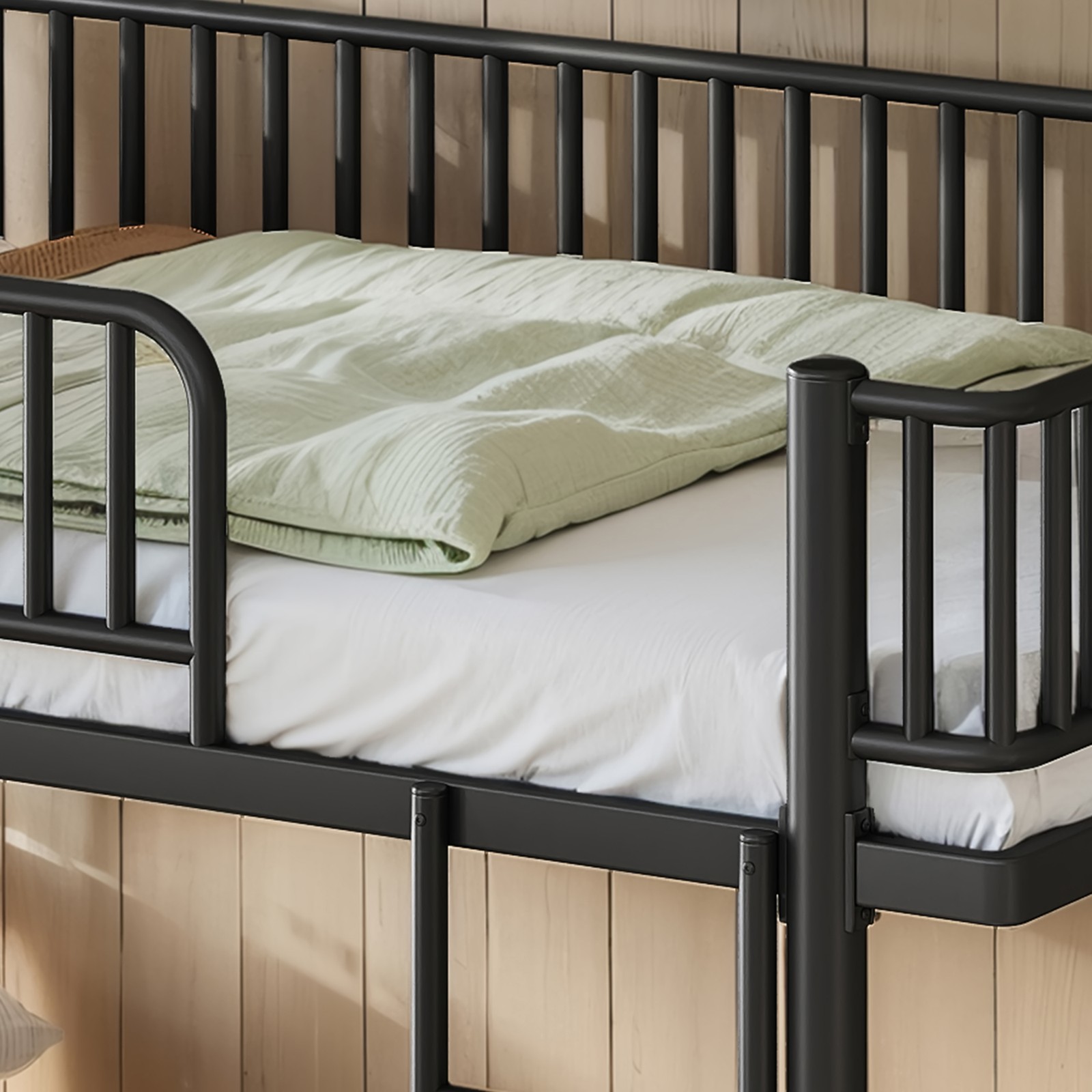Full over Full/Queen over Queen Bunk Bed w/Ladders & Guardrails Metal Bunk Bed