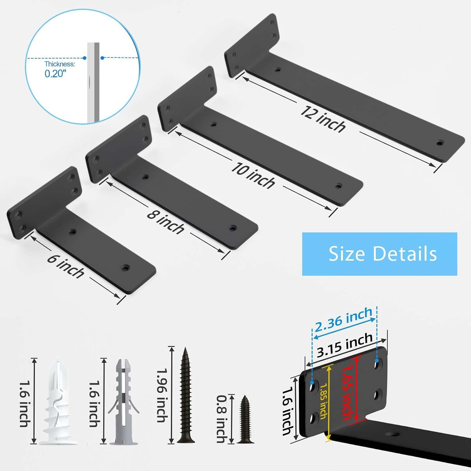 Shelf Brackets Floating Shlef Brackets 6-Inch 6-Packs, 1/5 Inch Thick Heavy Duty