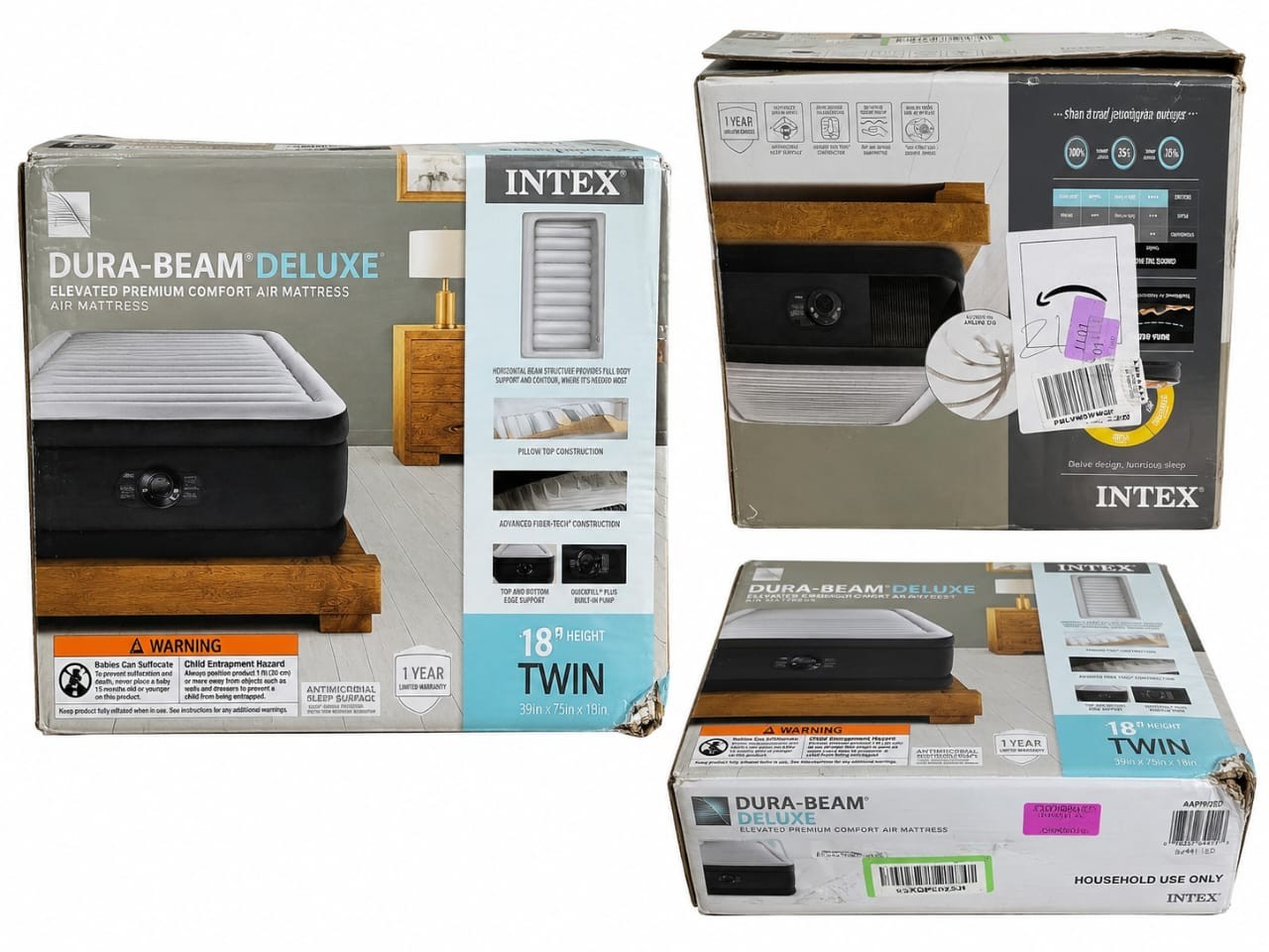 Intex Dura-Beam Deluxe 18″ Twin Air Mattress Built-In Pump Open Box