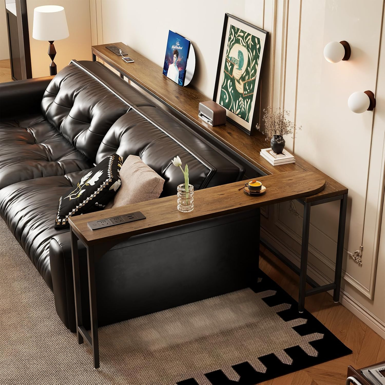 Adjustable Narrow Sofa Table with Outlets – Perfect Behind Couch Console