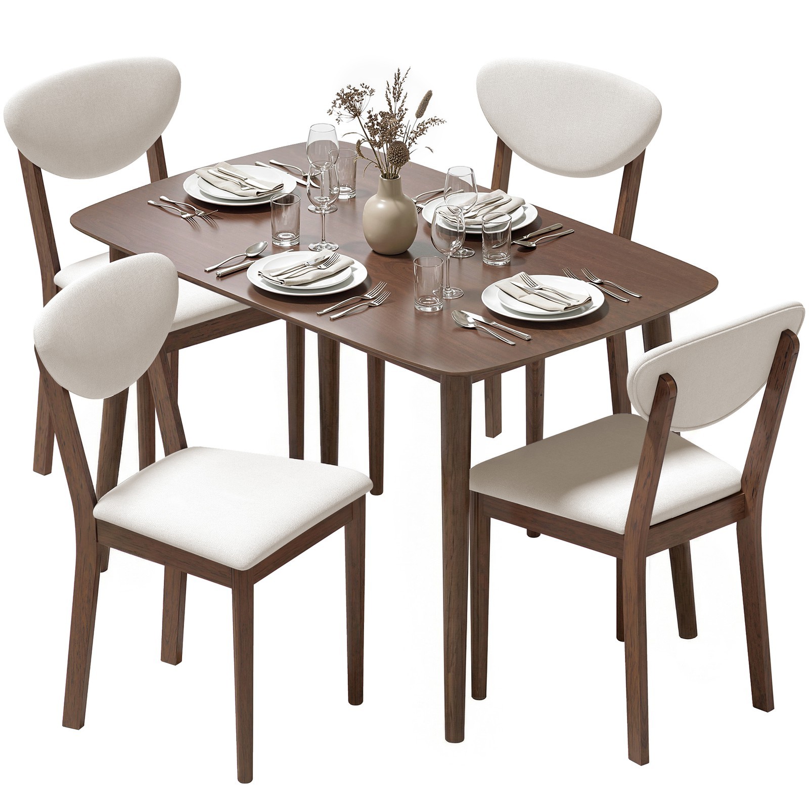 5-Piece Dining Table Set for 4, Mid-Century Modern Kitchen Table and Chairs