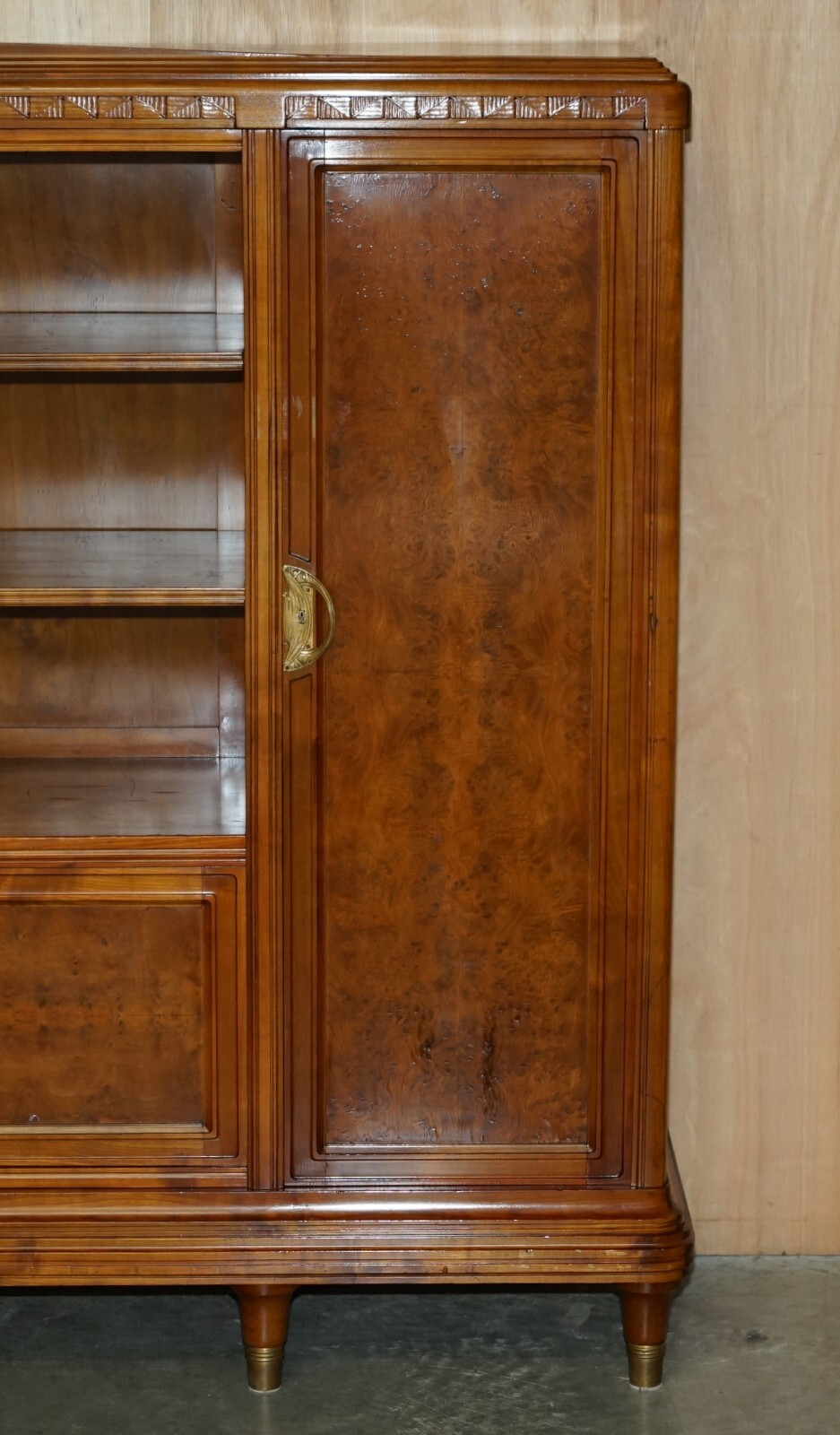 FRENCH LEON JALLOT ART NOUVEAU BURR WALNUT BOOKCASE CABINET CUPBOARDS PART SUITE