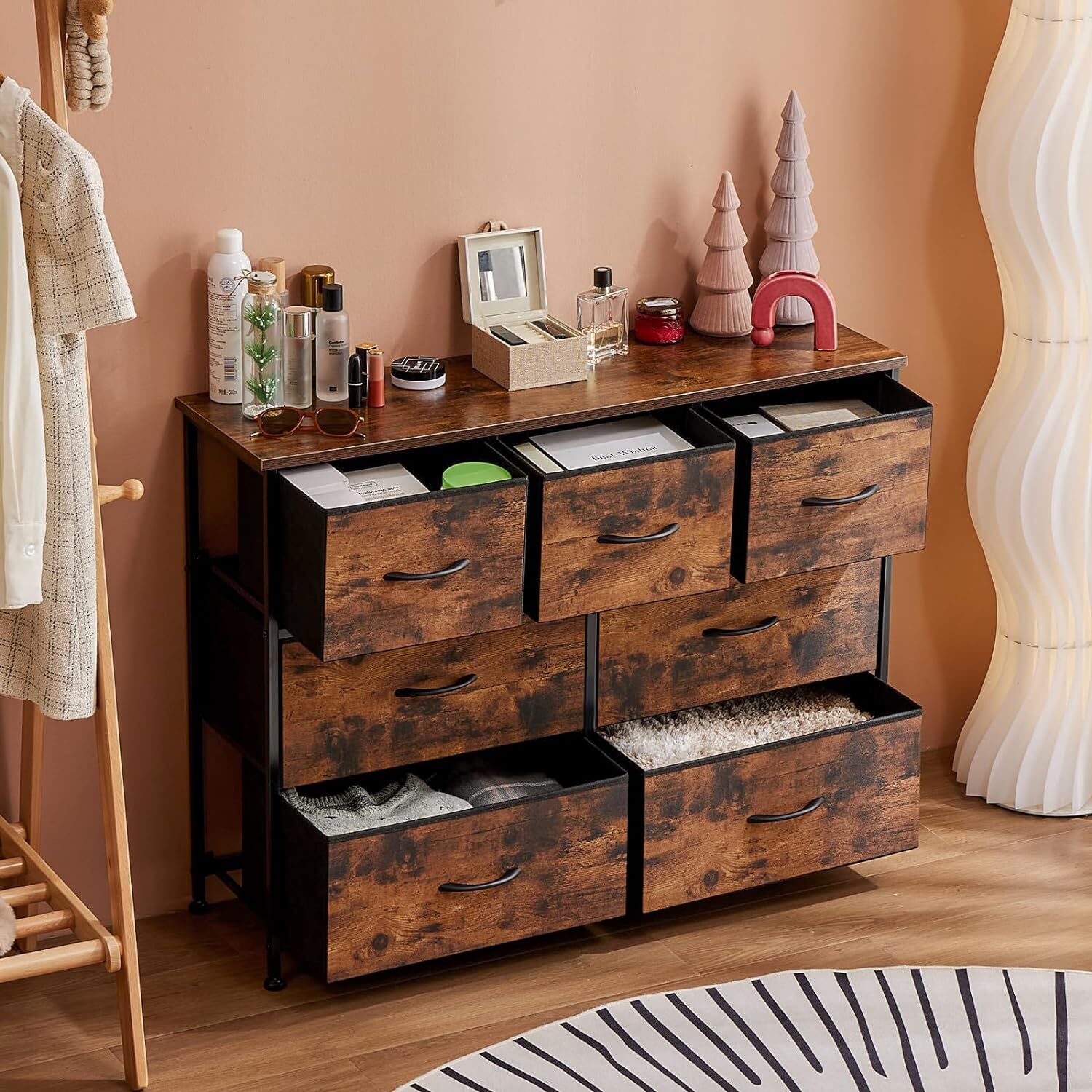 7 Drawers Dresser Metal Frame Clothes Drawer Fabric Closet Organizer for Bedroom