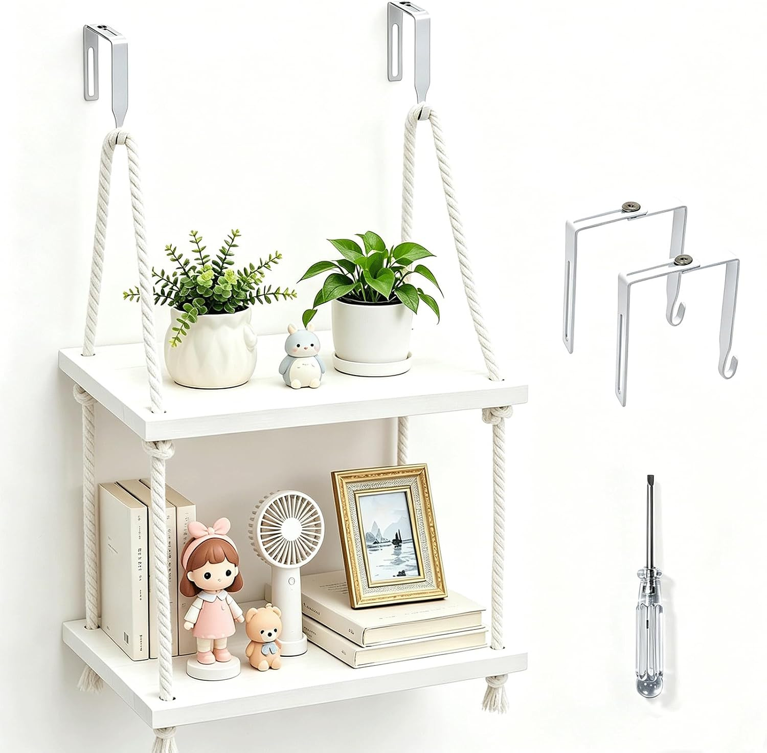 2 Tier Cubicle Shelf Hanging – 11.8 Inch Office Cubicle Wall Shelf with Rope Adj