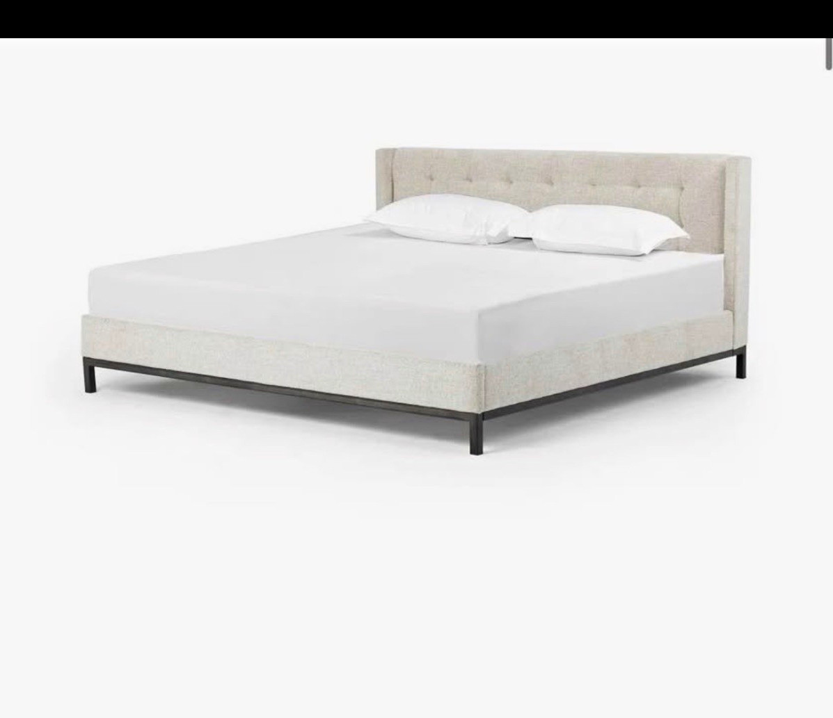 Four Hands Newhall Bed Frame, King, Upholstered Beige Linen Fabric/Metal