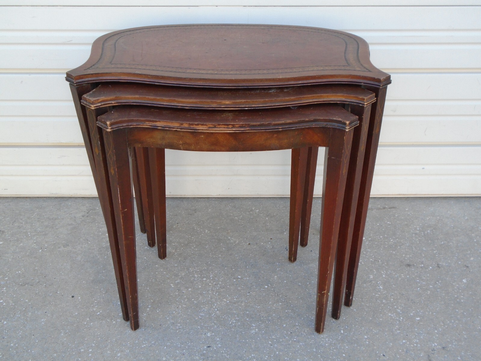 3 Nesting End Tables French Country Regency Side Louis XVI Leather Mahogany TLC