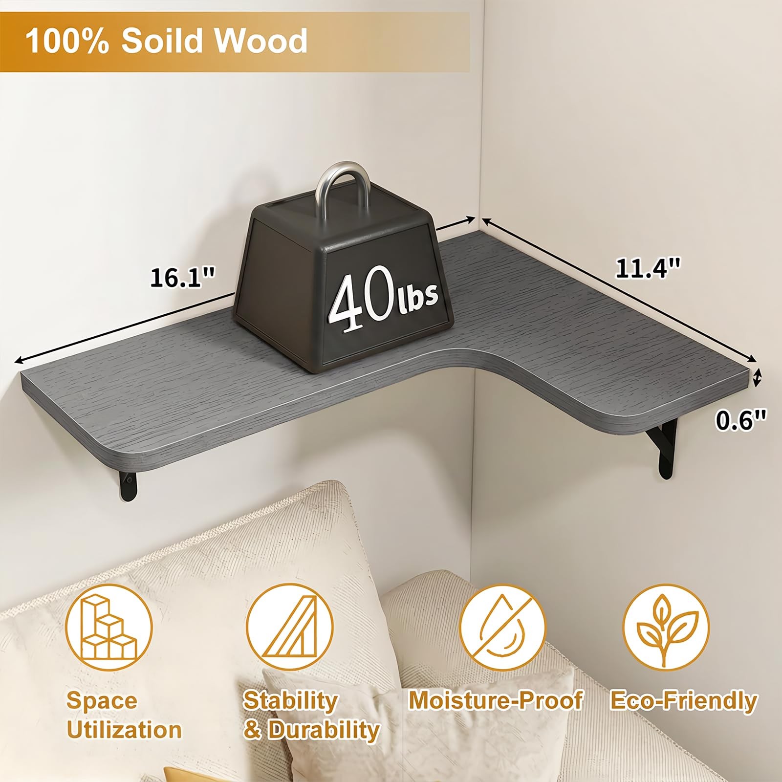 Fixwal Corner Floating Shelves Set of 5, Rustic 16.1X11.4X5.5 Inches, 4-gray