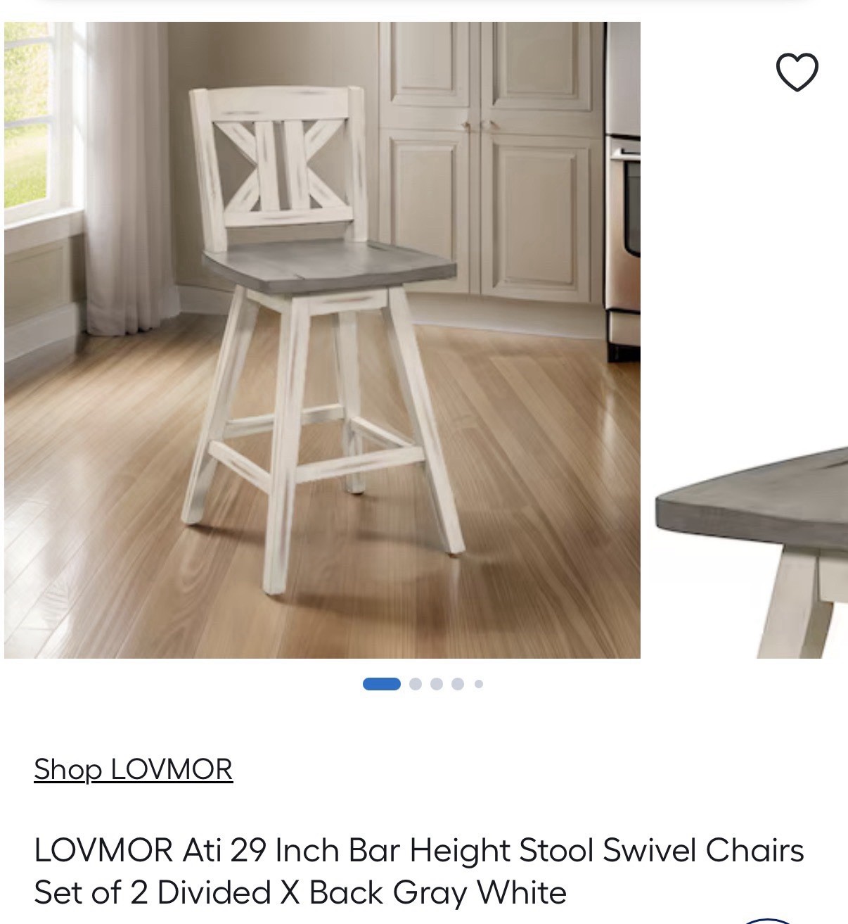 LOVMOR Ati 29 Inch Bar Height Swivel Wood Stool Gray White Traditional