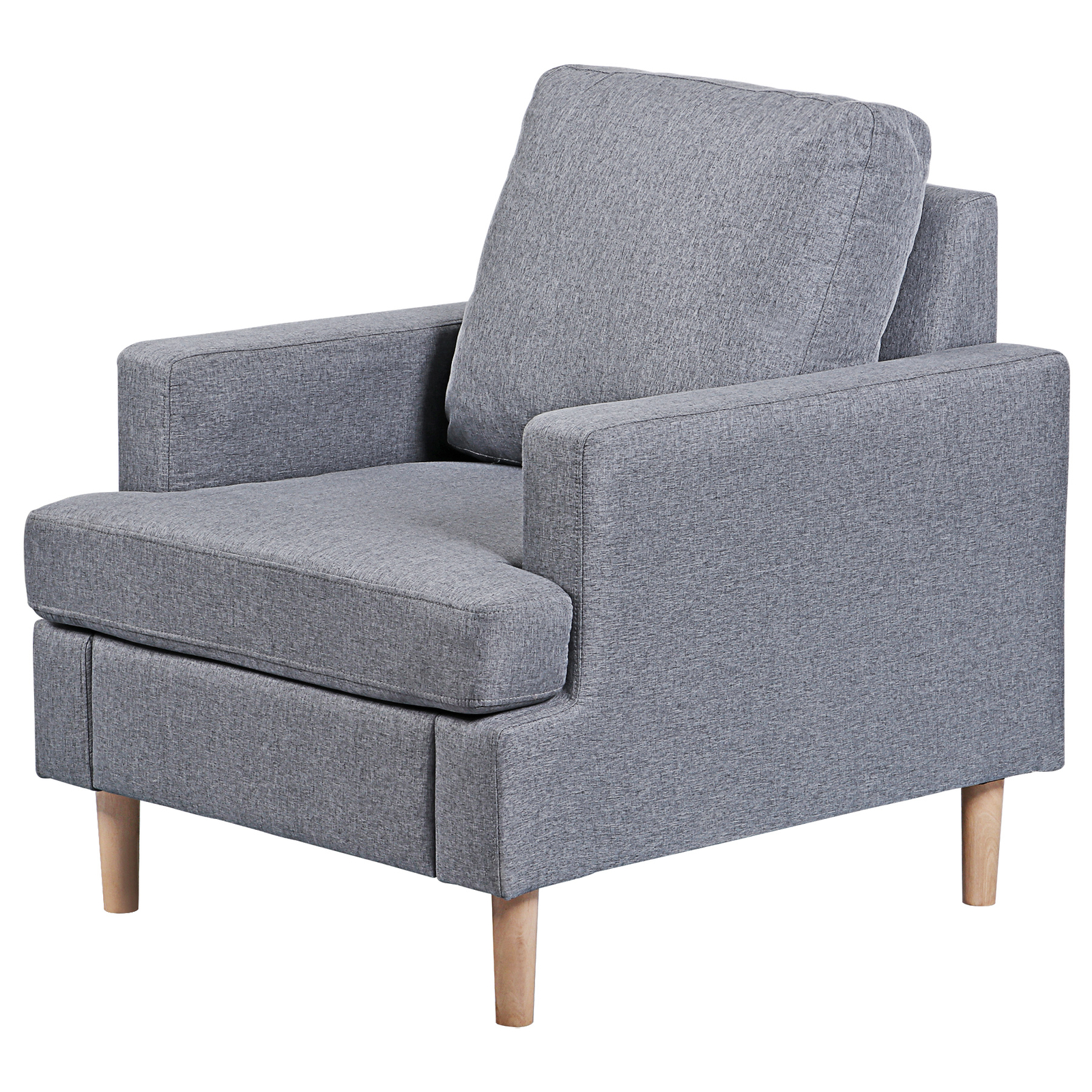Accent Arm Chair Linen Fabric Upholstered Comfy Single Sofa For Living Room Gray