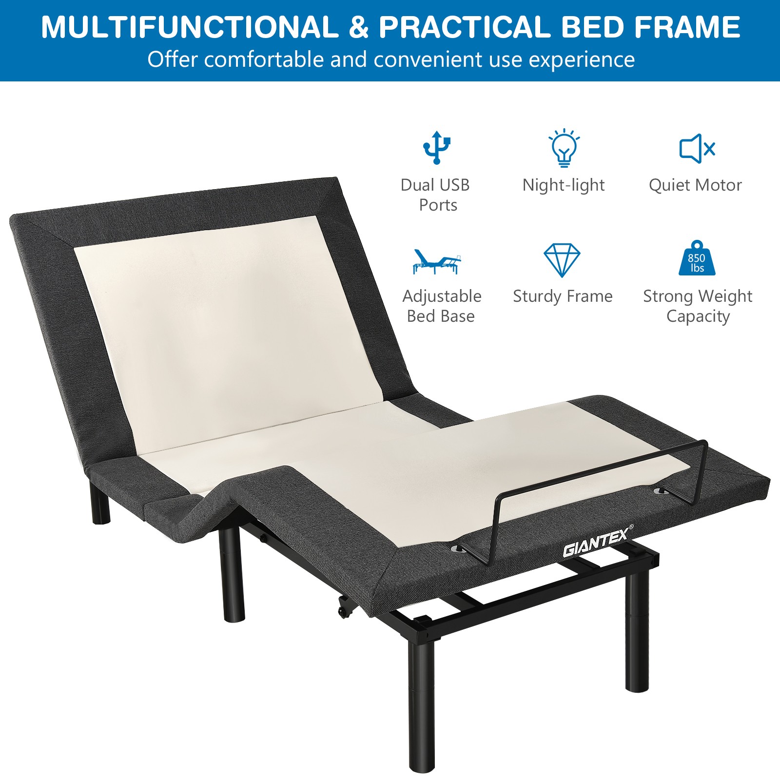 Costway Twin XL Size Adjustable Bed Base Electric Bed Frame w/ Massage Modes