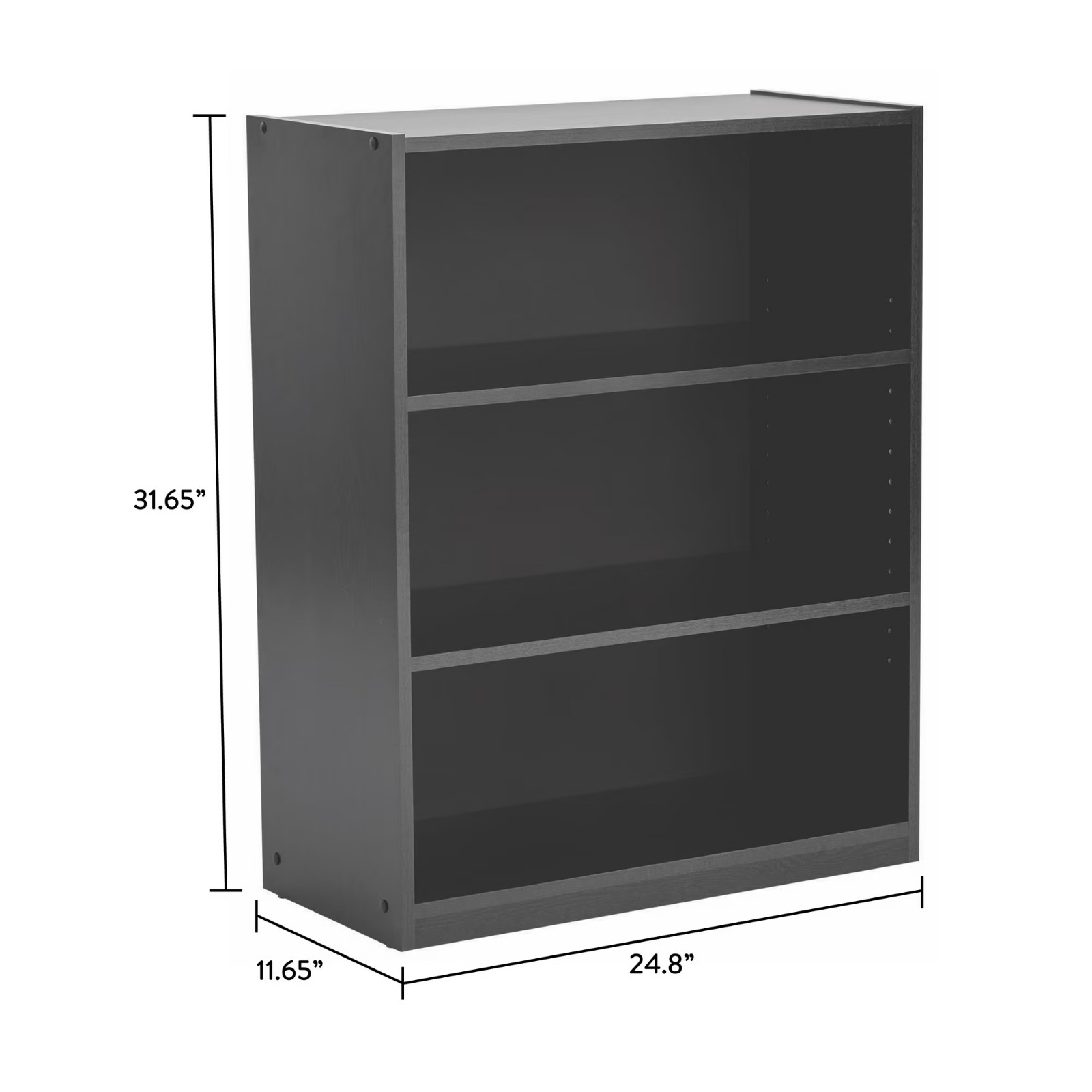 Mainstays 3-Shelf Bookcase with Adjustable Shelves, True Black Oak