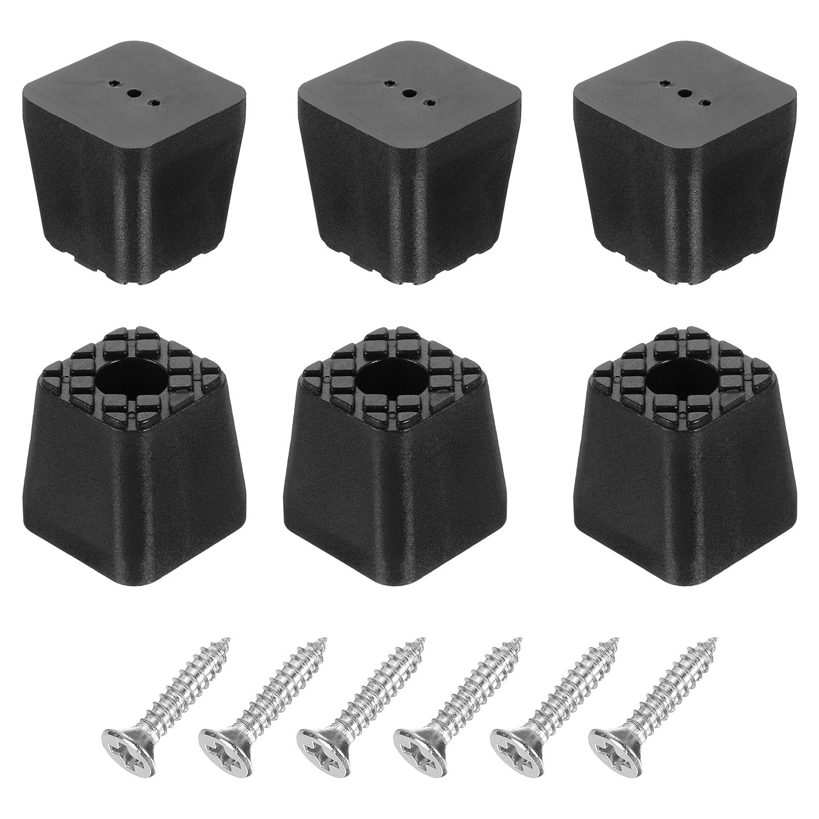 6 Pcs 1.18×1.18 Inch Square Rubber Furniture Feet with Screws, Washer, Black