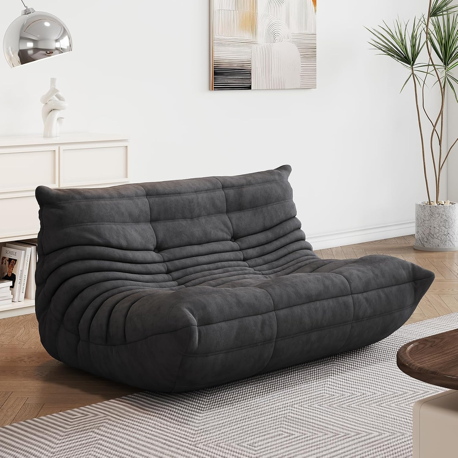 Cozy Yellow Bean Bag Chair & Dark Gray Loveseat Sofa for Living Room & Gaming