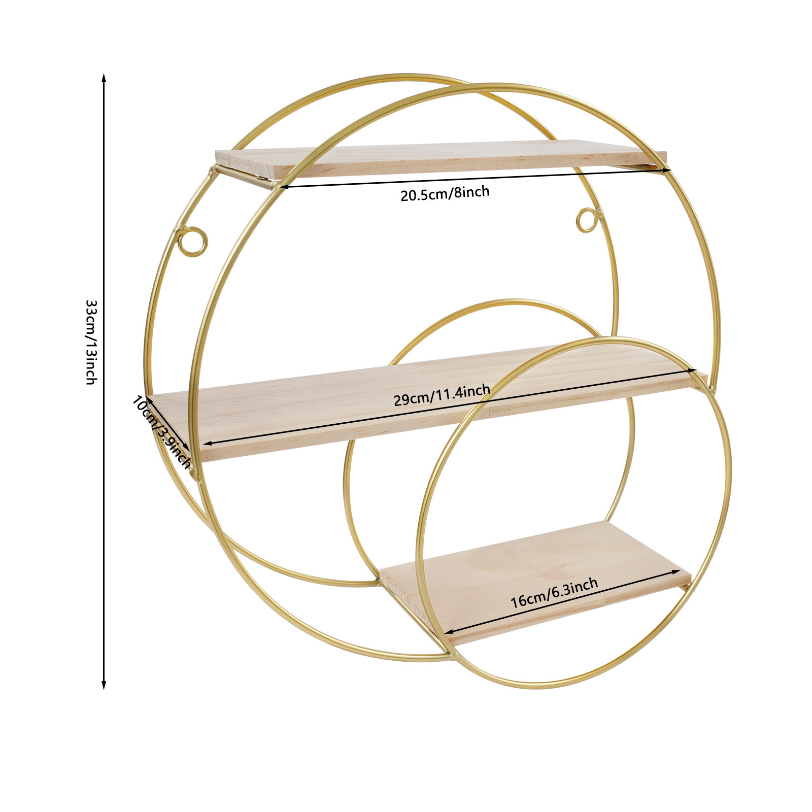 Wall Mounted Circular Storage Rack 10 x 33cm Shelf, 3-tier Storage Display Rack