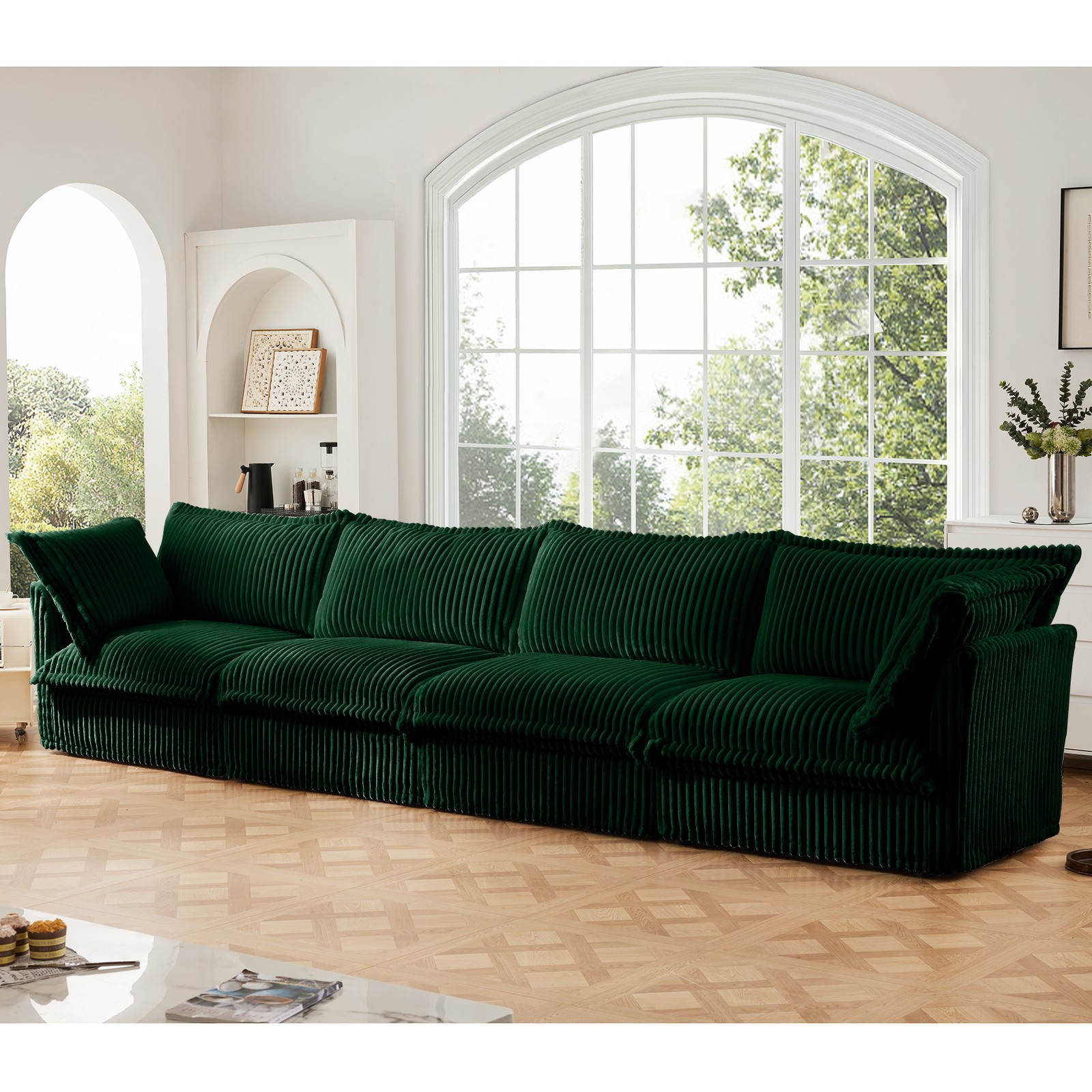 Modular Cloud Sofa 4 Seater, Deep Seating, Green Corduroy Removable Cover