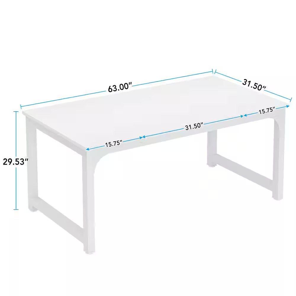 Capen 63 In. Rectangular White Particle Board Executive Desk with Large Desktop