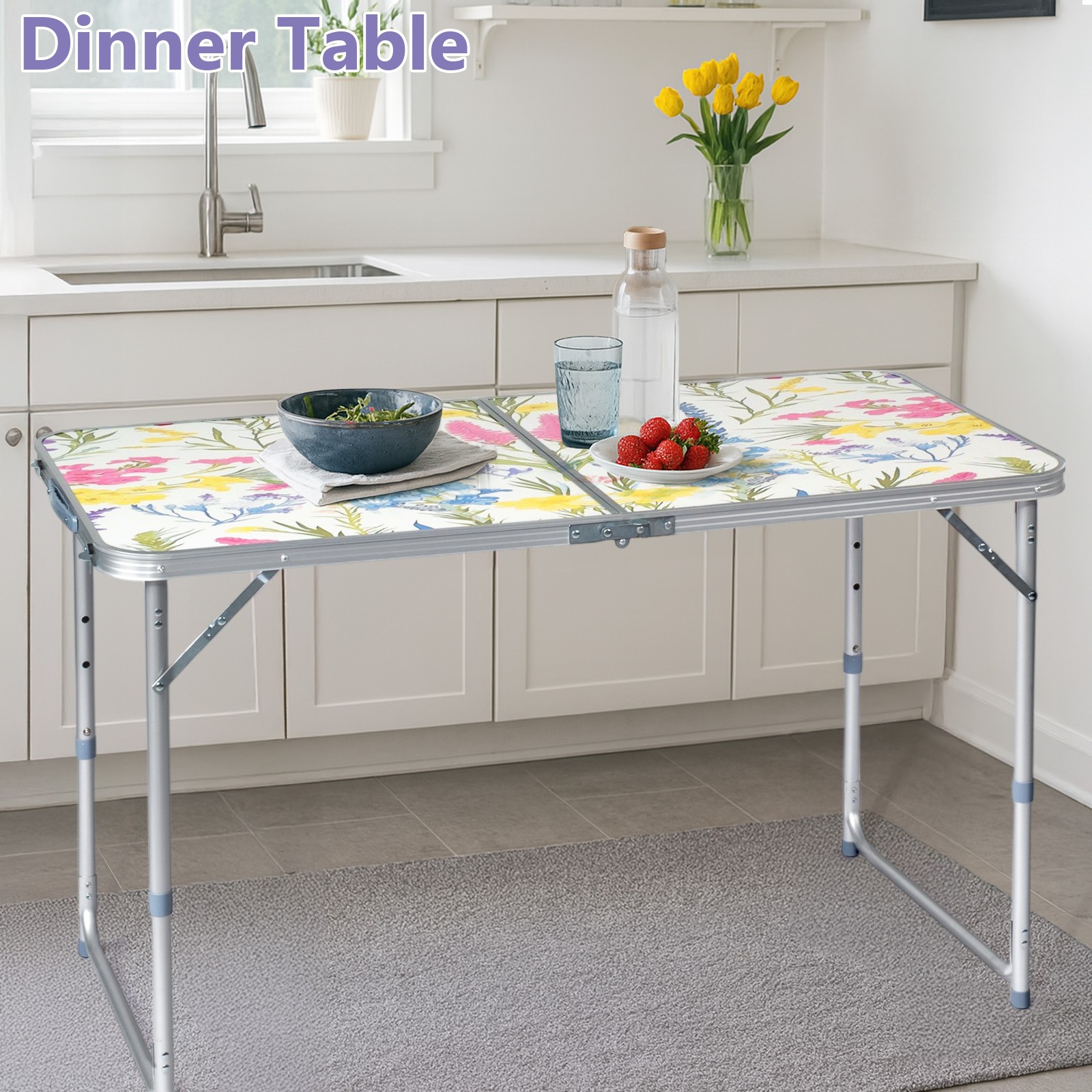 4FT Adjustable Height Portable In/Outdoor Aluminum Folding Picnic Camping Table