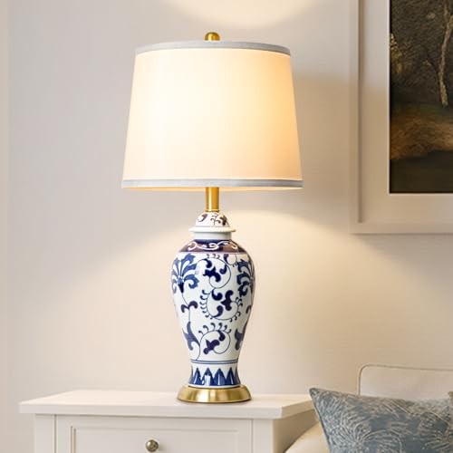 Ceramic Table Lamps 26” Blue and White lamp,Chinoiserie Table Lamp 26inch